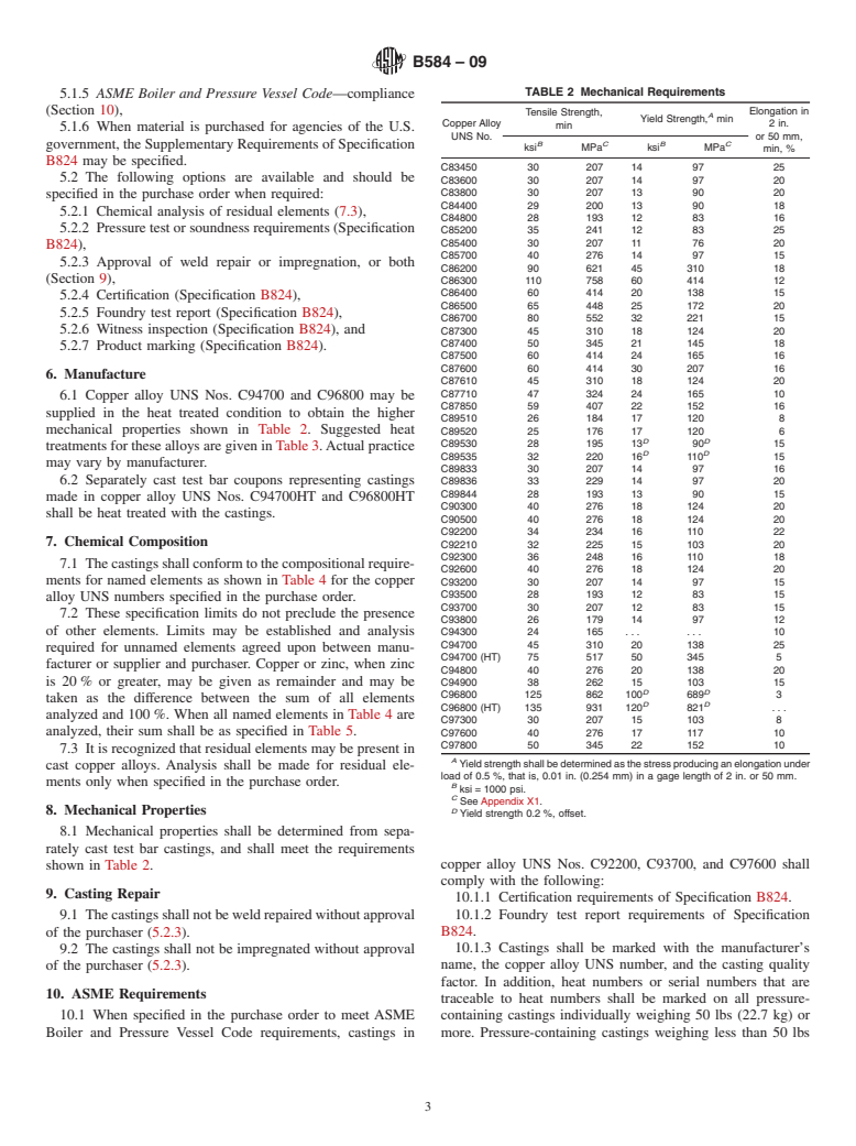 ASTM B584-09 - Standard Specification for  Copper Alloy Sand Castings for General Applications