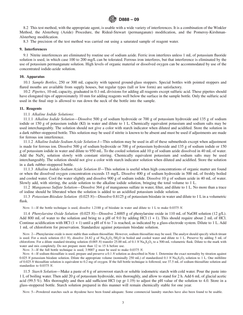 REDLINE ASTM D888-09 - Standard Test Methods for Dissolved Oxygen in Water