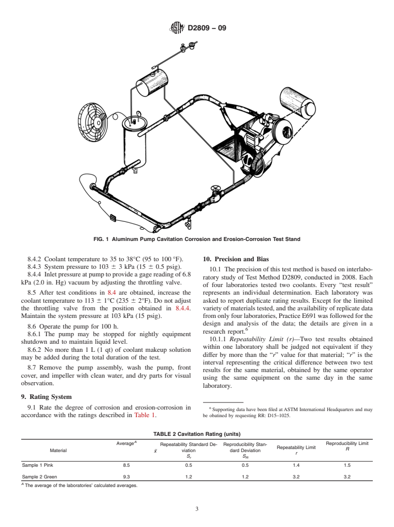 ASTM D2809-09 - Standard Test Method for Cavitation Corrosion and Erosion-Corrosion Characteristics of Aluminum Pumps With Engine Coolants