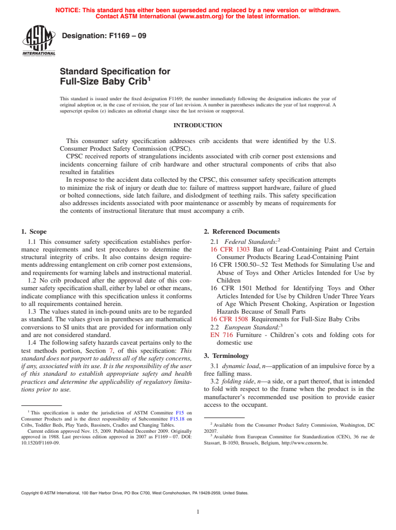 ASTM F1169-09 - Standard Specification for Full-Size Baby Crib