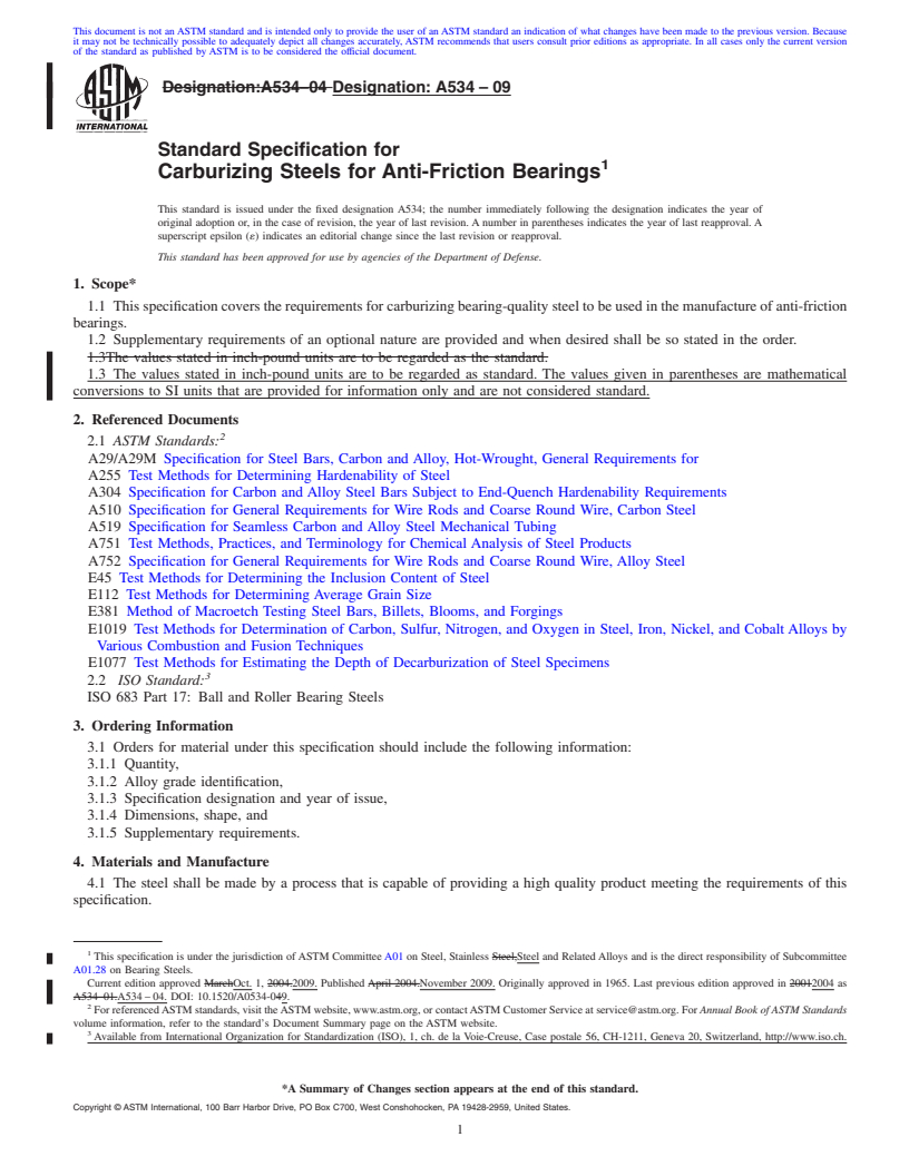 REDLINE ASTM A534-09 - Standard Specification for Carburizing Steels for Anti-Friction Bearings