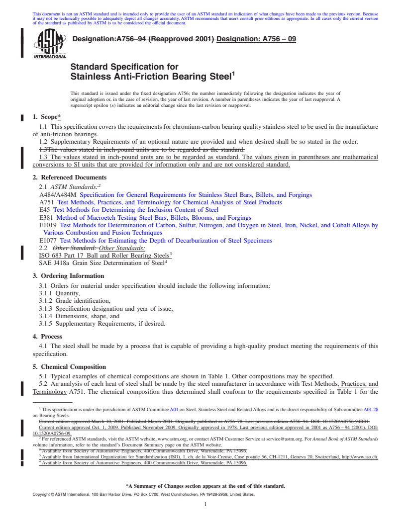 REDLINE ASTM A756-09 - Standard Specification for Stainless Anti-Friction Bearing Steel