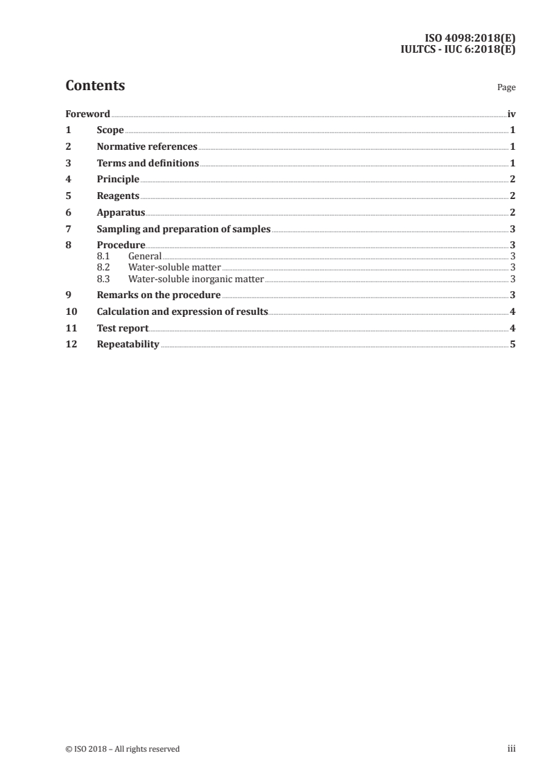 ISO 4098:2018 - Leather — Chemical tests — Determination of water-soluble matter, water-soluble inorganic matter and water-soluble organic matter
Released:2/22/2018