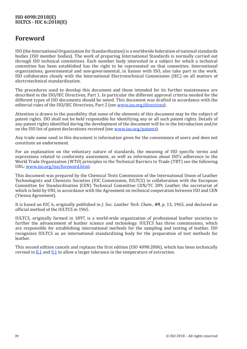 ISO 4098:2018 ISO 4098:2018 - Leather — Chemical tests — Determination of water-soluble matter, water-soluble inorganic matter and water-soluble organic matter
Released:2/22/2018 - Page 4 preview
