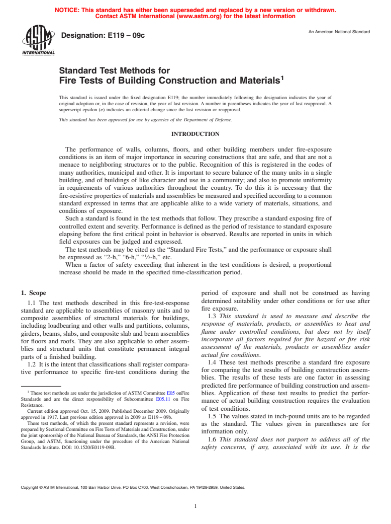 ASTM E119-09c - Standard Test Methods for  Fire Tests of Building Construction and Materials