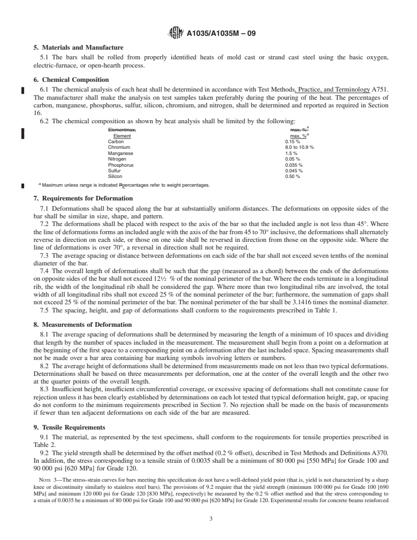 REDLINE ASTM A1035/A1035M-09 - Standard Specification for Deformed and Plain, Low-carbon, Chromium, Steel Bars for Concrete Reinforcement