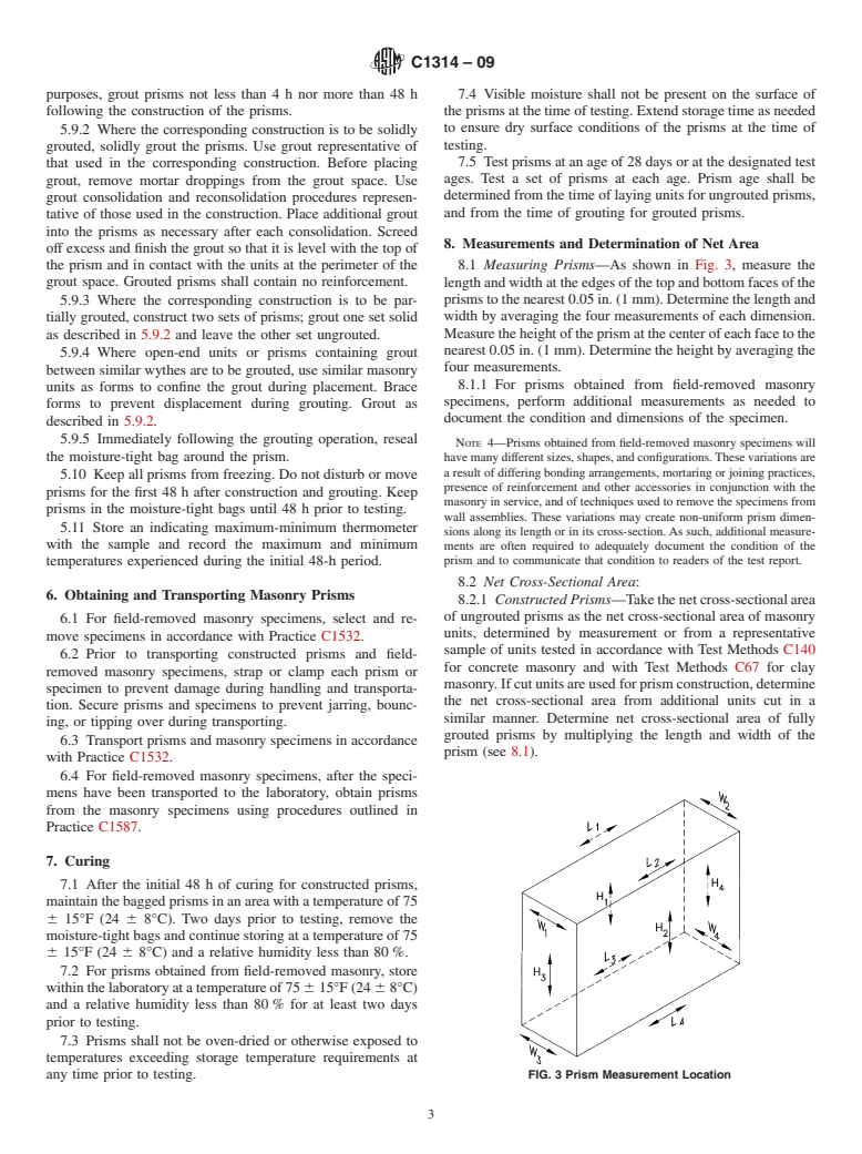 ASTM C1314-09 - Standard Test Method for Compressive Strength of Masonry Prisms