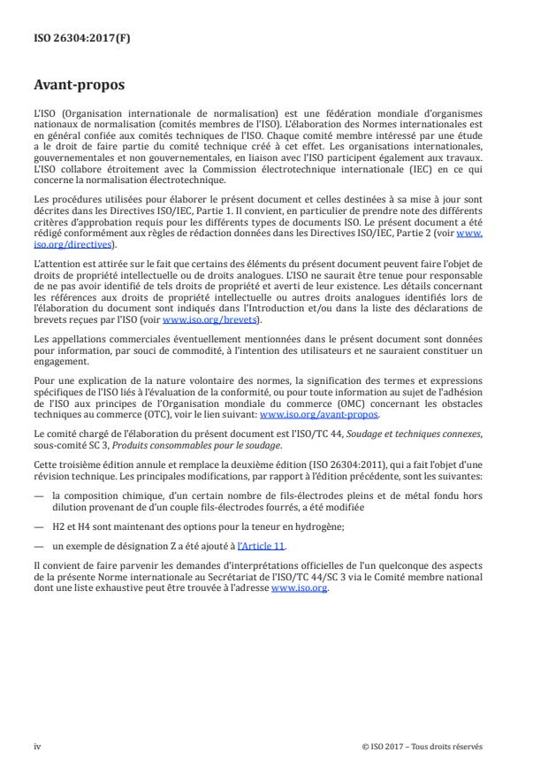 ISO 26304:2017 ISO 26304:2017 - Produits consommables pour le soudage -- Fils-électrodes pleins, fils-électrodes fourrés et couples électrodes-flux pour le soudage a l'arc sous flux des aciers a haute résistance -- Classification - Page 4 preview