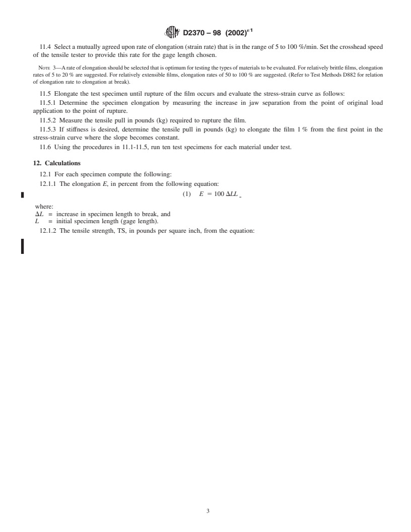 REDLINE ASTM D2370-98(2002)e1 - Standard Test Method for Tensile Properties of Organic Coatings