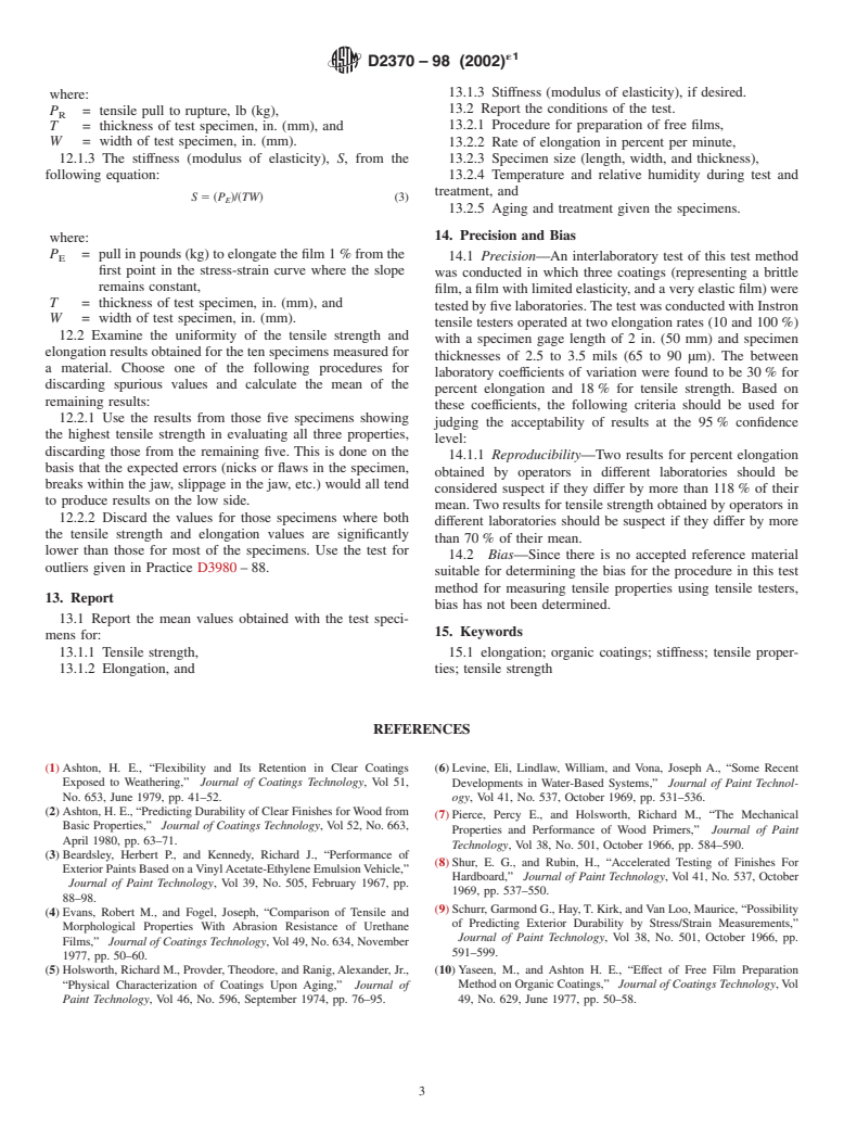 ASTM D2370-98(2002)e1 - Standard Test Method for Tensile Properties of Organic Coatings