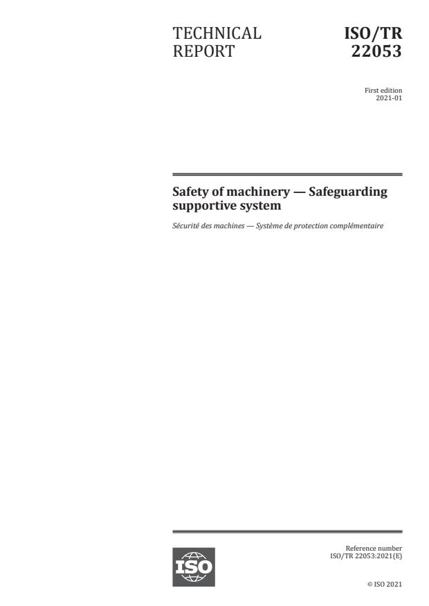 ISO/TR 22053:2021 - Safety of machinery -- Safeguarding supportive system