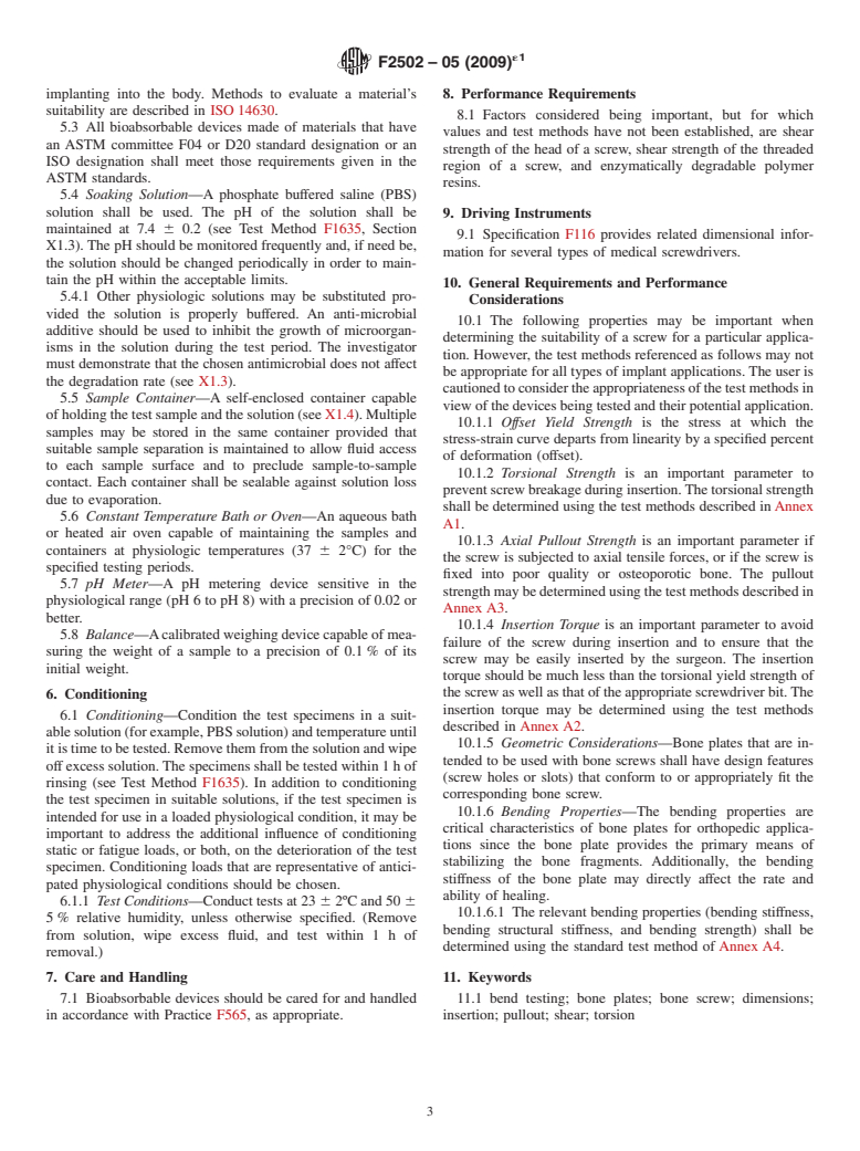 ASTM F2502-05(2009)e1 - Standard Specification and Test Methods for Bioabsorbable Plates and Screws for Internal Fixation Implants