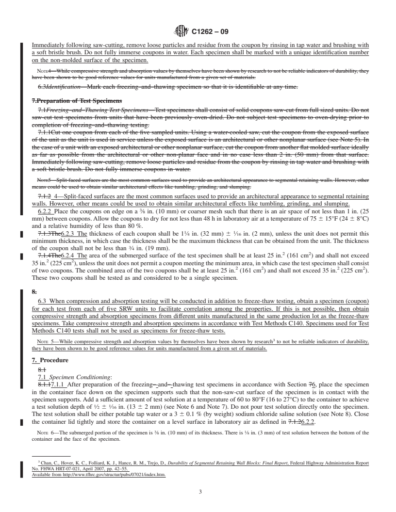 REDLINE ASTM C1262-09 - Standard Test Method for  Evaluating the Freeze-Thaw Durability of Dry-Cast Segmental Retaining Wall Units and Related Concrete Units