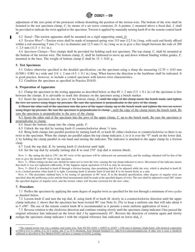 REDLINE ASTM D2821-09 - Standard Test Method for Measuring the Relative Stiffness of Leather by Means of a Torsional Wire Apparatus