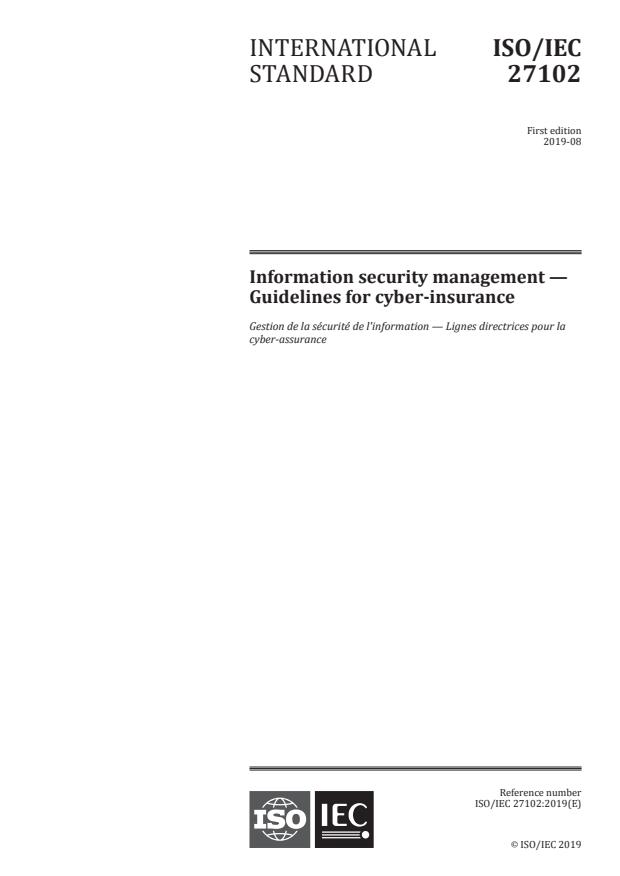 ISO/IEC 27102:2019 - Information security management -- Guidelines for cyber-insurance
