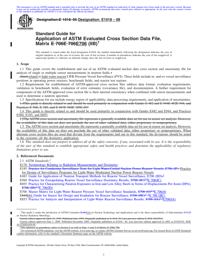 REDLINE ASTM E1018-09 - Standard Guide for Application of ASTM Evaluated Cross Section Data File, Matrix E 706 (IIB)