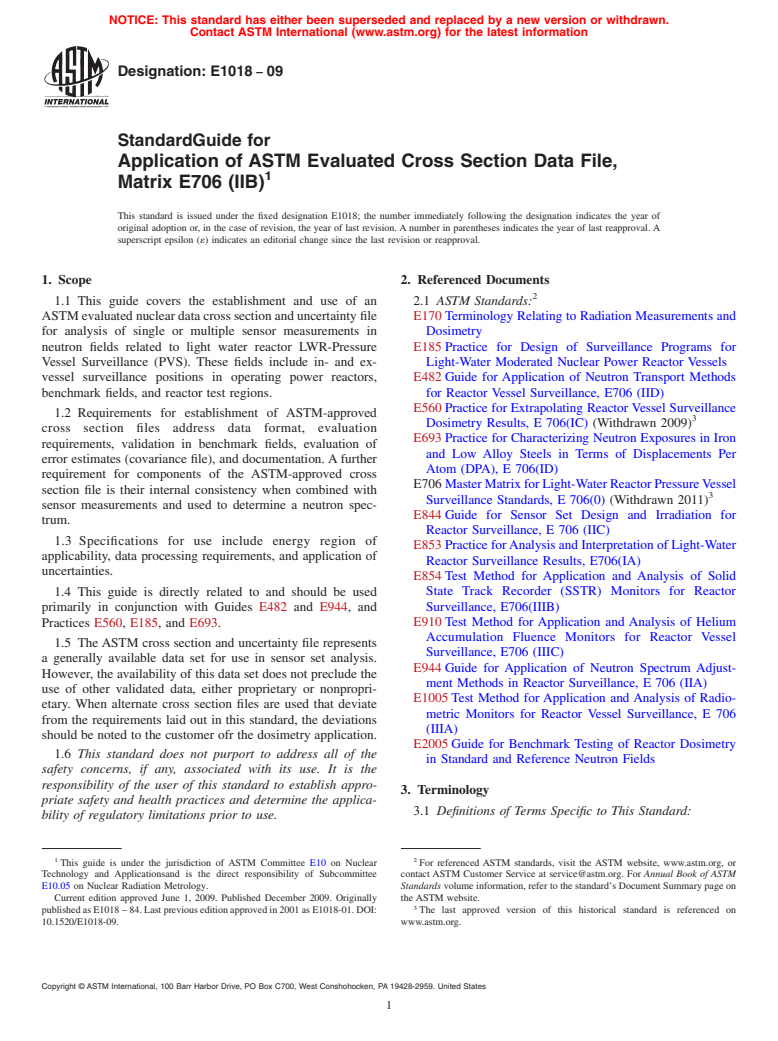 ASTM E1018-09 - Standard Guide for Application of ASTM Evaluated Cross Section Data File, Matrix E 706 (IIB)