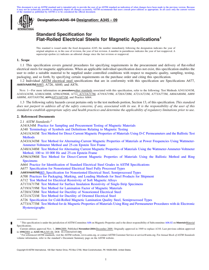 REDLINE ASTM A345-09 - Standard Specification for Flat-Rolled Electrical Steels for Magnetic Applications