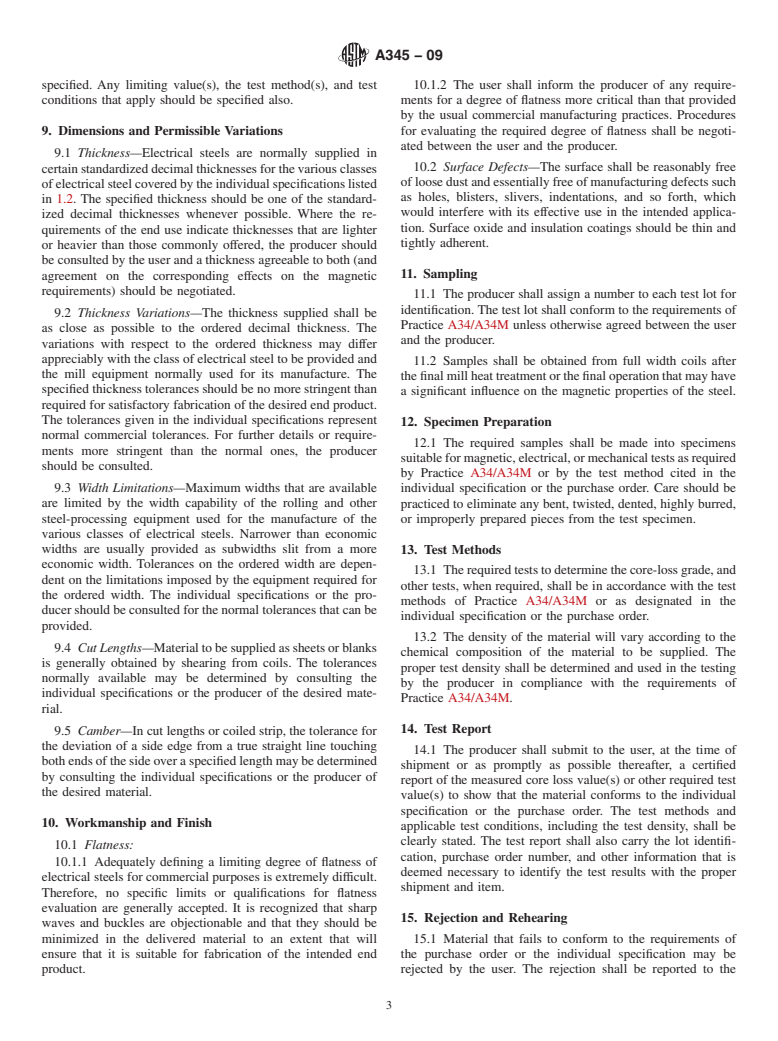 ASTM A345-09 - Standard Specification for Flat-Rolled Electrical Steels for Magnetic Applications