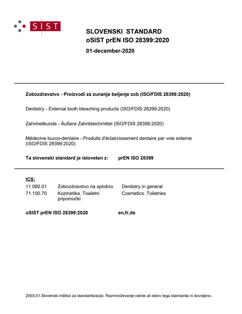 prEN ISO 28399:2020 - BARVE