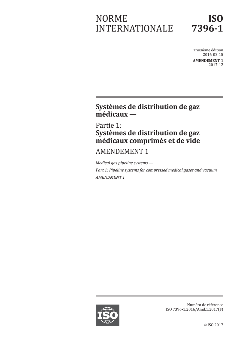 ISO 7396-1:2016/Amd 1:2017 - Systèmes de distribution de gaz médicaux — Partie 1: Systèmes de distribution de gaz médicaux comprimés et de vide — Amendement 1
Released:12/14/2017