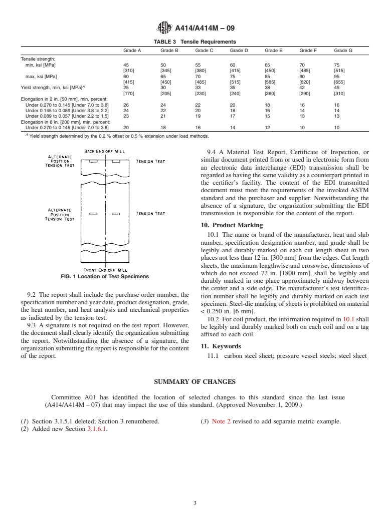 ASTM A414/A414M-09 - Standard Specification for Steel, Sheet, Carbon, for Pressure Vessels