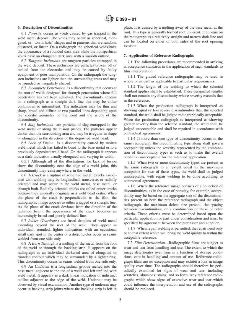 ASTM E390-01 - Standard Reference Radiographs for Steel Fusion Welds