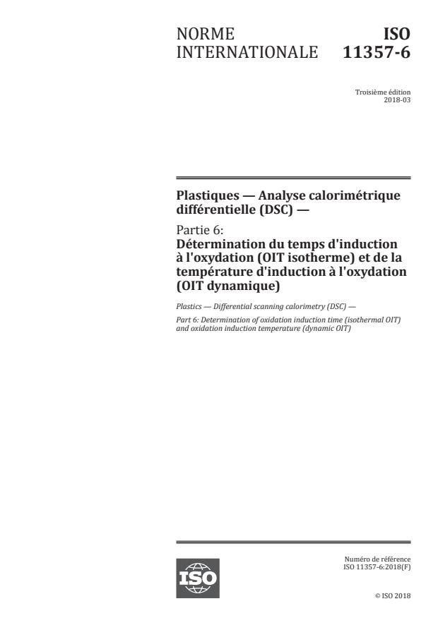ISO 11357-6:2018 - Plastiques -- Analyse calorimétrique différentielle (DSC)