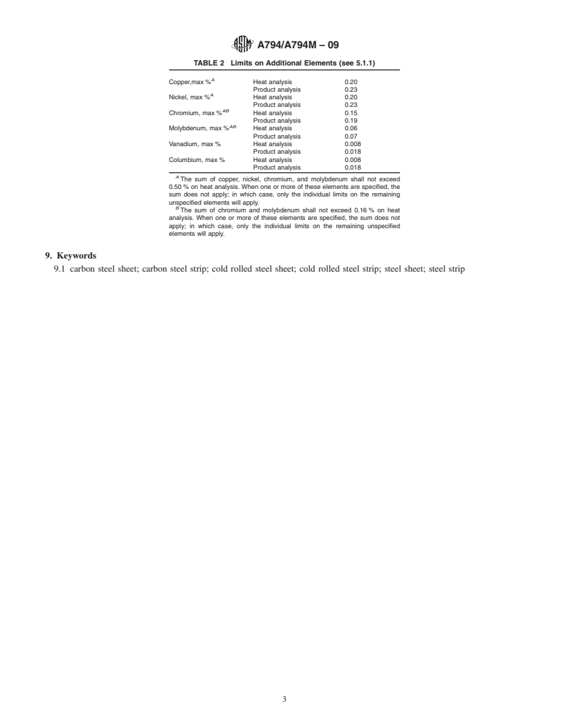 REDLINE ASTM A794/A794M-09 - Standard Specification for Commercial Steel (CS), Sheet, Carbon (0.16 % Maximum to 0.25 % Maximum), Cold-Rolled