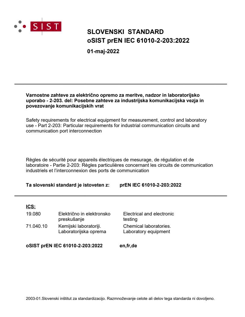 prEN IEC 61010-2-203:2022 - BARVE
