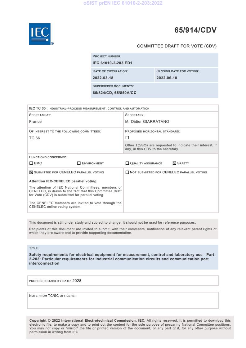 prEN IEC 61010-2-203:2022 - BARVE
