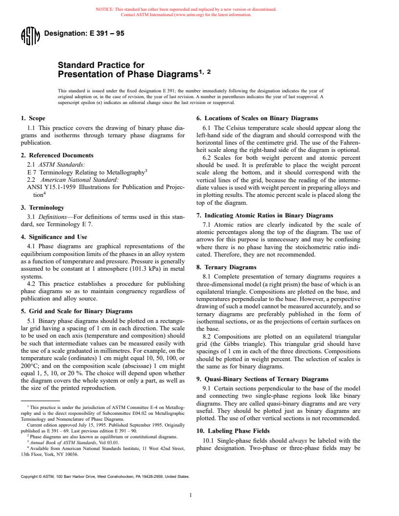 ASTM E391-95 - Practice for Presentation of Phase Diagrams (Withdrawn 1999)