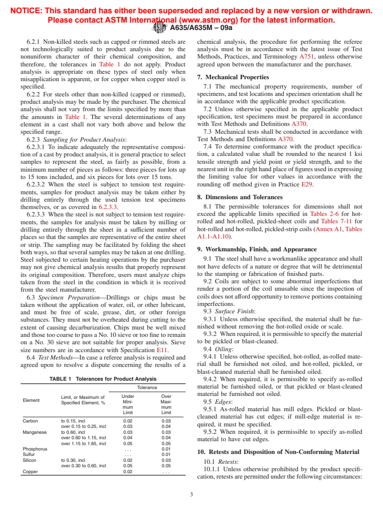 ASTM A635/A635M-09a - Standard Specification for  Steel, Sheet and Strip, Heavy-Thickness Coils, Hot-Rolled, Alloy, Carbon, Structural, High-Strength Low-Alloy, and High-Strength Low-Alloy with Improved Formability, General Requirements for