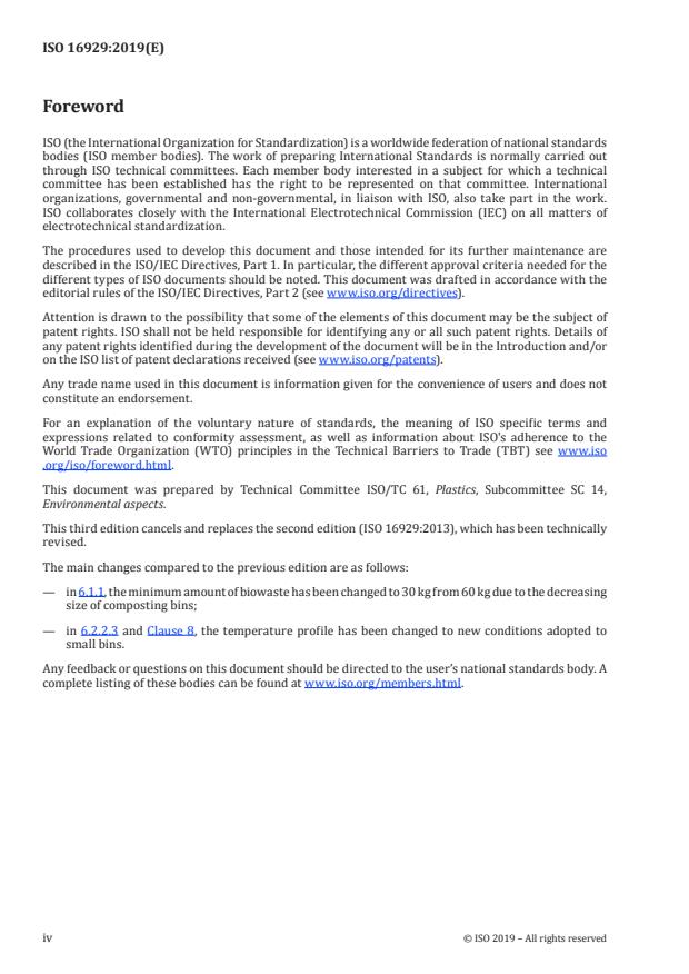 ISO 16929:2019 ISO 16929:2019 - Plastics -- Determination of the degree of disintegration of plastic materials under defined composting conditions in a pilot-scale test - Page 4 preview
