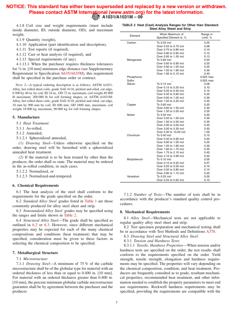 ASTM A1031/A1031M-09 - Standard Specification for Steel, Sheet and Strip, Heavy-Thickness Coils, Alloy, Drawing Steel and Structural Steel, Hot-Rolled