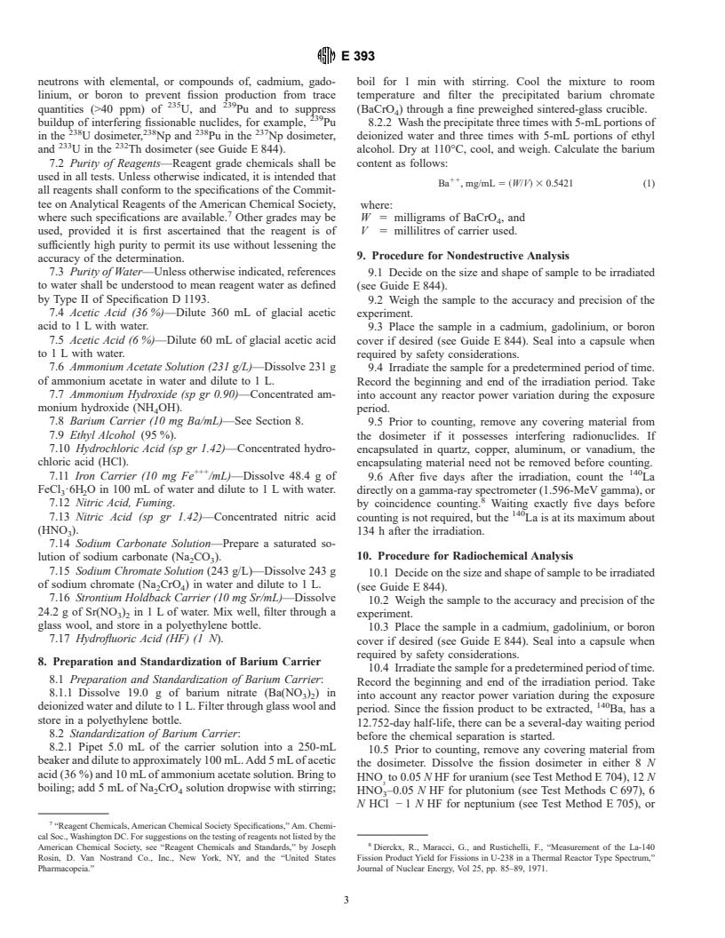 ASTM E393-96 - Standard Test Method for Measuring Reaction Rates by Analysis of Barium-140 From Fission Dosimeters