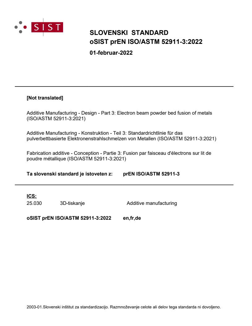 prEN ISO/ASTM 52911-3:2022 - BARVE