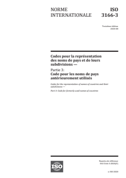 ISO 3166-3:2020 - Codes pour la représentation des noms de pays et de leurs subdivisions — Partie 3: Code pour les noms de pays antérieurement utilisés
Released:8/25/2020 - Page 1 preview