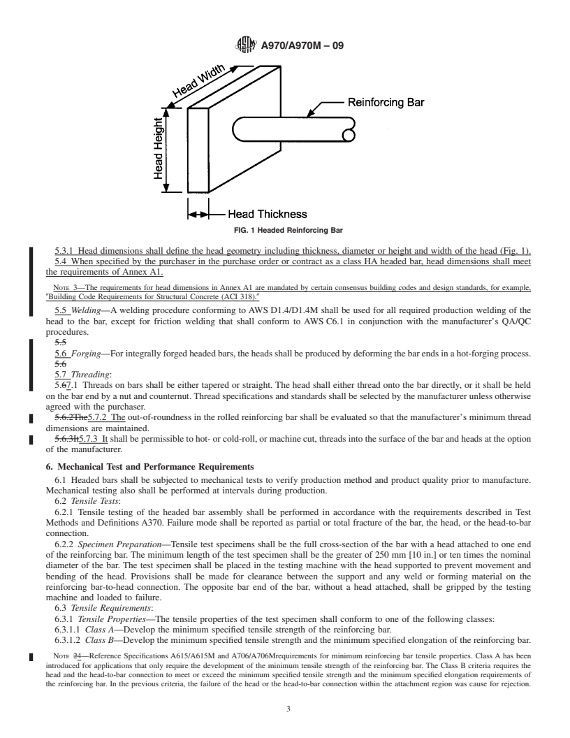 REDLINE ASTM A970/A970M-09 - Standard Specification for Headed Steel Bars for Concrete Reinforcement