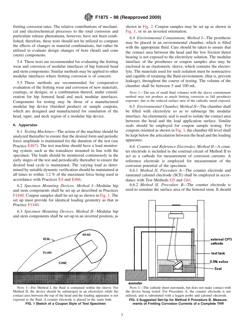 ASTM F1875-98(2009) - Standard Practice for Fretting Corrosion Testing of Modular Implant Interfaces:  Hip Femoral Head-bore and Cone Taper Interface