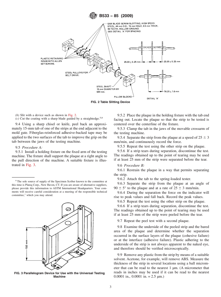 ASTM B533-85(2009) - Standard Test Method for Peel Strength of Metal Electroplated Plastics