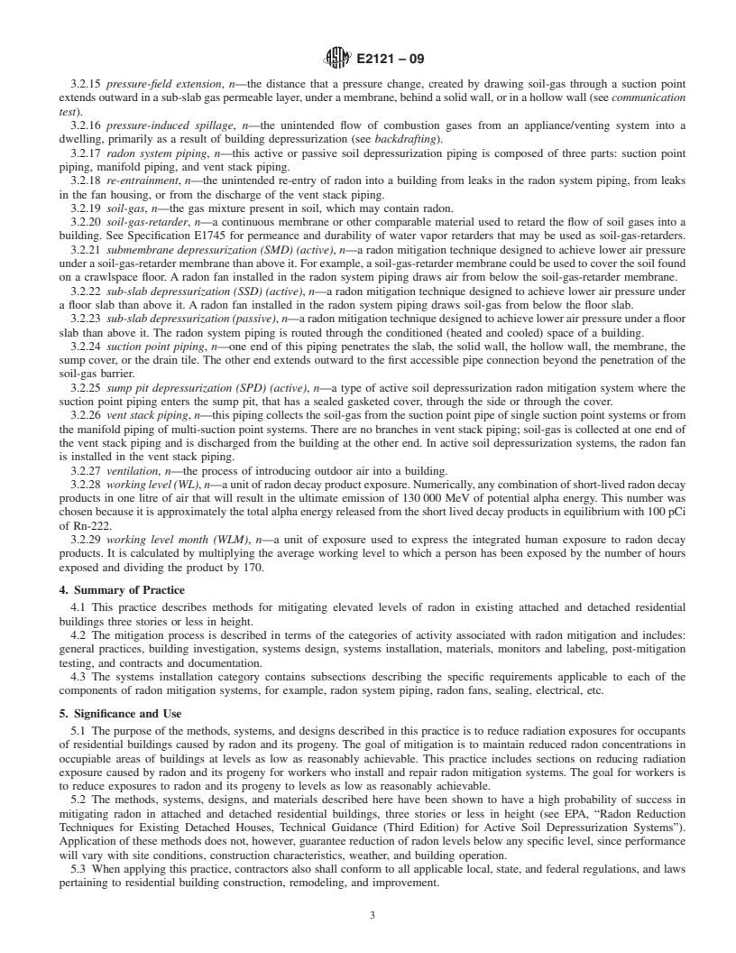 REDLINE ASTM E2121-09 - Standard Practice for Installing Radon Mitigation Systems in Existing Low-Rise Residential Buildings