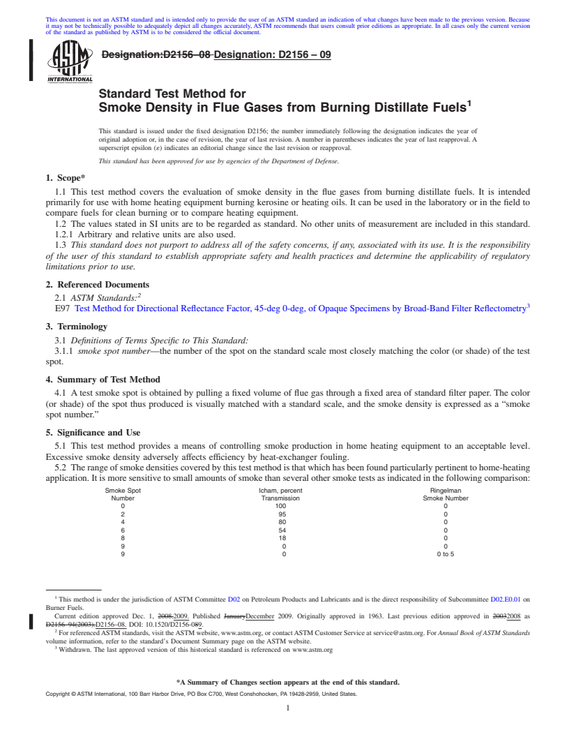 REDLINE ASTM D2156-09 - Standard Test Method for Smoke Density in Flue Gases from Burning Distillate Fuels