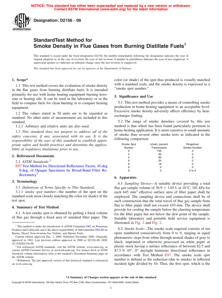 ASTM D2156-09 - Standard Test Method for Smoke Density in Flue Gases from Burning Distillate Fuels