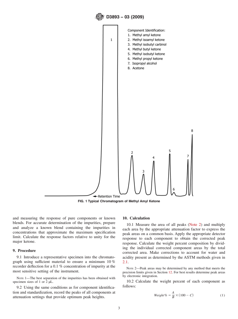 ASTM D3893-03(2009) - Standard Test Method for Purity of Methyl Amyl Ketone and Methyl Isoamyl Ketone by Gas Chromatography