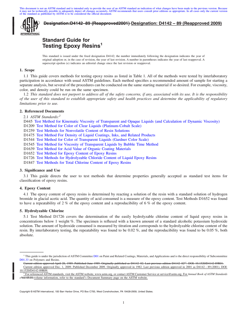 REDLINE ASTM D4142-89(2009) - Standard Guide for Testing Epoxy Resins