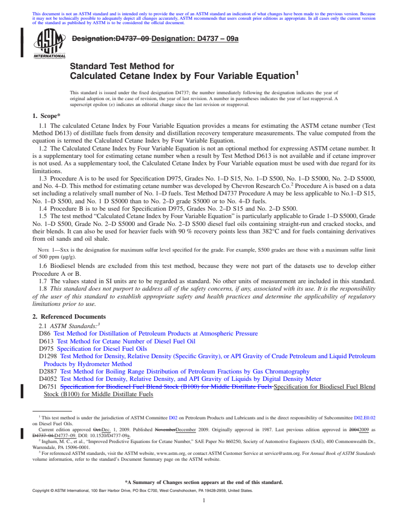 REDLINE ASTM D4737-09a - Standard Test Method for Calculated Cetane Index by Four Variable Equation