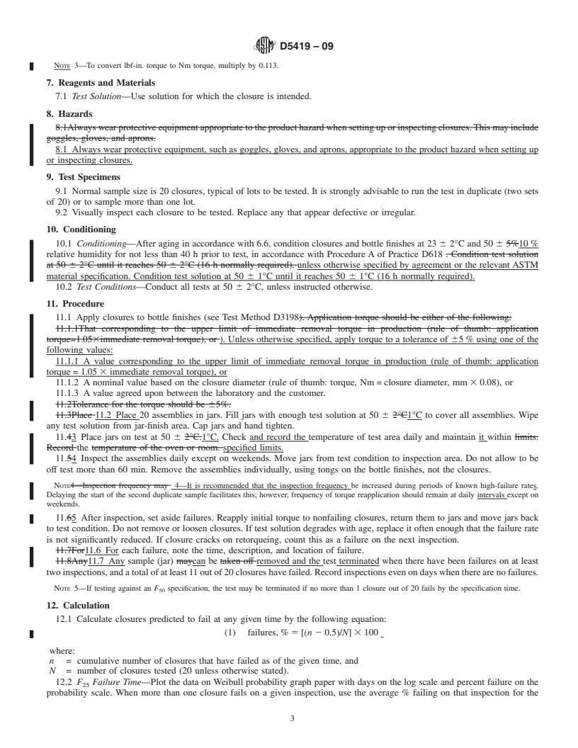 REDLINE ASTM D5419-09 - Standard Test Method for Environmental Stress Crack Resistance (ESCR) of Threaded Plastic Closures