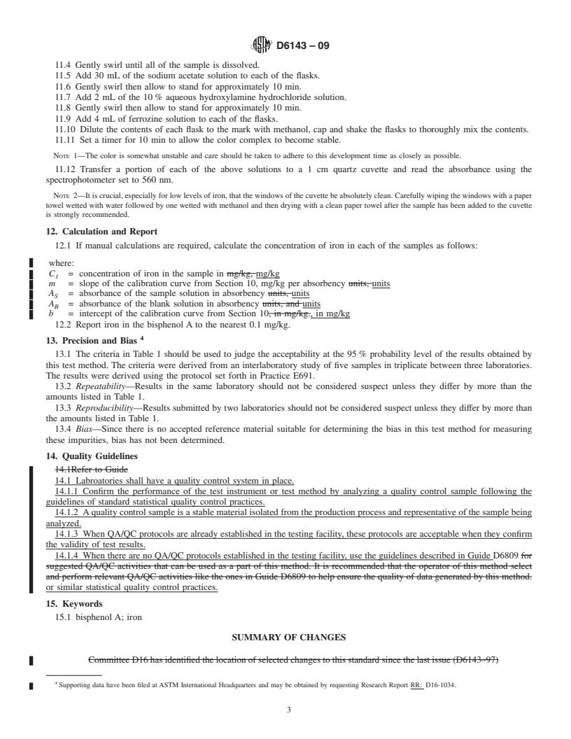 REDLINE ASTM D6143-09 - Standard Test Method for Iron Content of Bisphenol A (4,4&#180; - Isopropylidenediphenol)