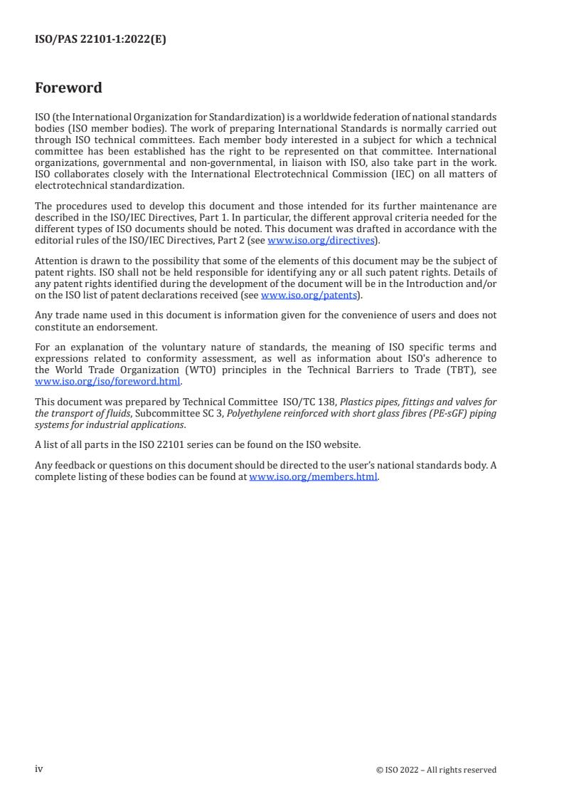 ISO/PAS 22101-1:2022 ISO/PAS 22101-1:2022 - Polyethylene reinforced with short glass fibres (PE-sGF) piping systems for industrial applications — Part 1: General
Released:21. 06. 2022 - Page 4 preview